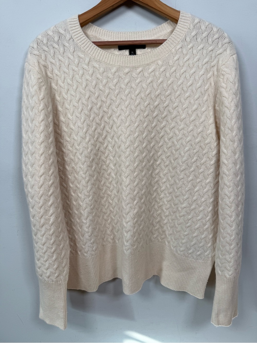 Banana Republic 100% Cashmere Cream Honeycomb Cable Knit Crewneck Sweater XL